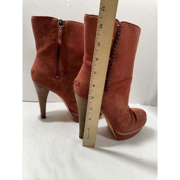 UGG Women's Bianka Boot Sz 8 High Heel Red Suede Sherpa Shearling Platform Boots - Picture 7 of 12